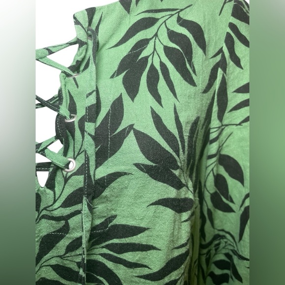 Who What Wear Green Leaf Print Linen Blend Mini Dress Size Medium - Picture 5 of 8